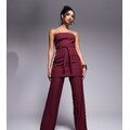 Kaiia exclusive tailored tie waist wide leg trousers co-ord in burgundy