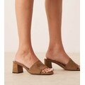 ASOS DESIGN Wide Fit Honeycomb mid heeled mules in taupe suedette-Brown