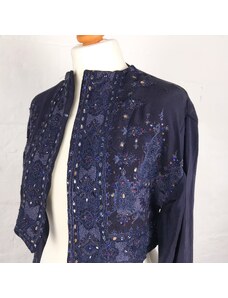 Emily McNair Embroidered Navy Blue Silk Bolero Jacket