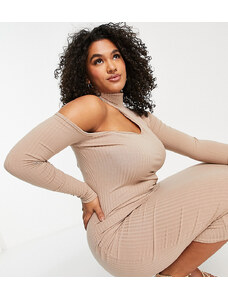 I Saw It First Curve I Saw It First Plus cut out bodycon midi dress in oatmeal-Neutral