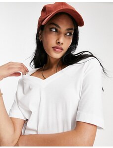 Selected Femme cotton v neck t-shirt with short sleeves in white - WHITE