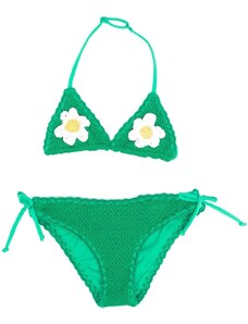 MC2 Saint Barth Kids flower-motif triangle bikini - Green