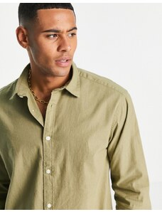 Selected Homme long sleeve linen shirt in green