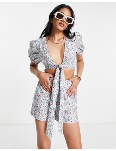 The Frolic Cara beach short co-ord in floral disty print-Multi
