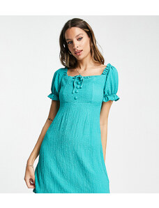 Lola May Tall off shoulder button front mini dress in teal-Blue