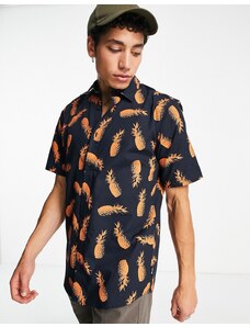 Only & Sons short sleeve pineapple print shirt in navy
