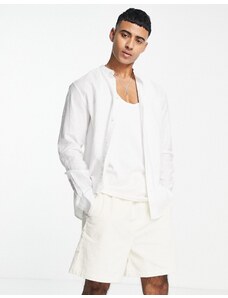 Only & Sons linen mix grandad collar shirt in white