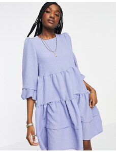 Only midi smock dress with sleeve deatil and tiering in lavender blue