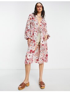 Violet Romance longline overshirt with tie in floral print-Multi