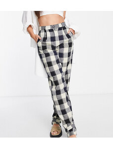Lola May Tall tie cuff tailored trousers in check-Black