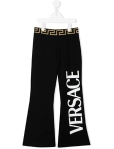 Versace Kids logo-print cotton flared trousers - Black