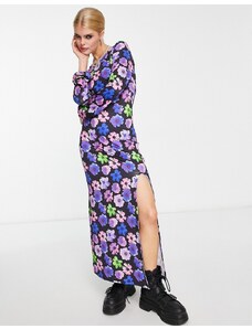 Only exclusive open back side split maxi dress in purple floral