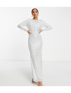 Jaded Rose Petite Modest long sleeve maxi dress in silver sequin