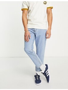 Don't Think Twice DTT rigid cropped tapered fit jeans in light blue stone wash