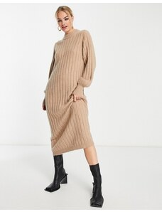 Selected Femme knitted maxi dress in camel-Neutral