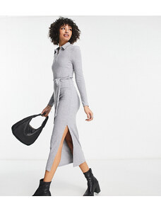 River Island Tall button up ribbed midi dress in grey