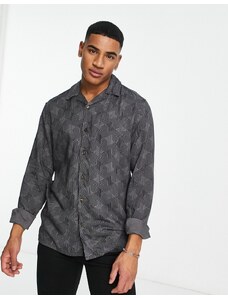 ONLY & SONS revere collar long sleeve shirt in black geo print