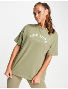 Pink Soda boyfriend logo t-shirt in olive-Green