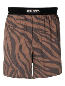 TOM FORD zebra-print silk boxer short - Brown