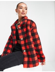 Unreal Fur Seashell button down teddy jacket in red multi