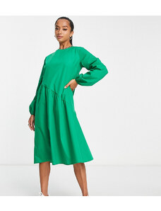 Lola May Petite oversized smock dress with asymmetric seam detail in green