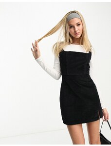 Don't Think Twice DTT Estella fitted cord pinafore dress in black