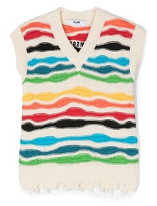 MSGM Kids multicolour distressed knitted vest - Neutrals