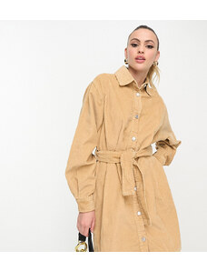 Don't Think Twice DTT Tall River cord shirt dress in camel-Neutral