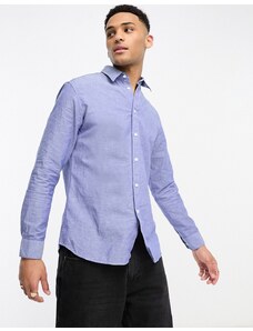 Selected Homme long sleeve linen mix shirt in mid blue