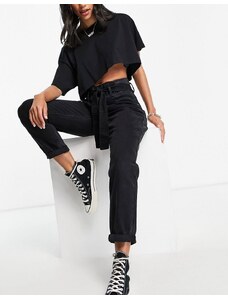 Don't Think Twice DTT Sultan paper bag waist jeans in washed black
