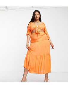 Esmee Curve Esmee Plus Exclusive tiered maxi skirt co-ord in orange