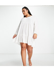 Esmee Curve Esmee Plus Exclusive mini tiered smock summer dress with long sleeve in white