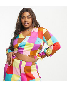 Something New Curve wrap blouse co-ord in multi check print