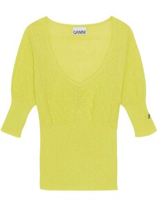 GANNI u-neck merino wool top - Yellow