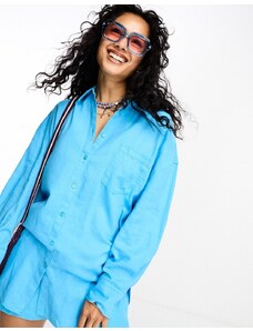 ONLY linen blend oversized shirt co-ord in bright blue