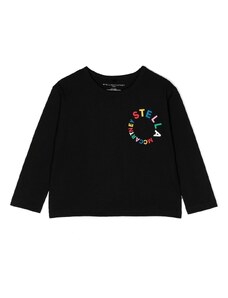 Stella McCartney Kids logo-print long-sleeve T-shirt - Black