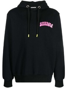 BARROW logo-flocked cotton hoodie - Black