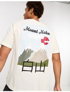Only & Sons oversized t-shirt with Japanese mountain print in cream-White