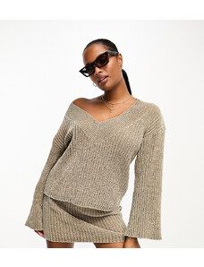 4th & Reckless Petite knitted v neck jumper co-ord in light brown