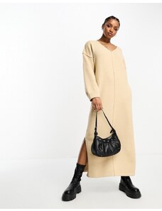 The Frolic soft oversized knitted v-neck maxi dress in tan-Brown