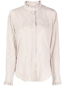 MARANT ÉTOILE Saoli ruffle-collar striped cotton shirt - Neutrals