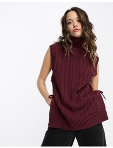Violet Romance roll neck tie side sleeveless jumper in deep red-Brown