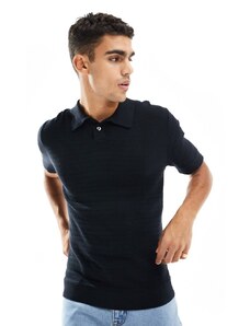 Selected Homme oversize knitted polo in black