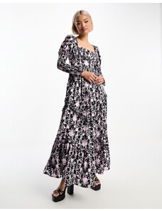 Amy Jane London Marie satin maxi dress in black floral-Multi