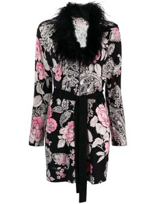 TWINSET feather-detail floral-intarsia cardigan - Black