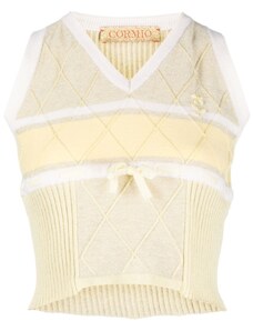 CORMIO floral-embroidery argyle-knit top - Yellow