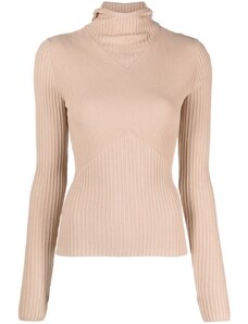 ANDREĀDAMO hooded ribbed-knit top - Neutrals