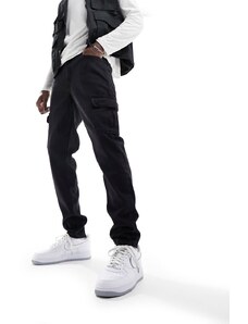 Don't Think Twice DTT rigid tapered fit cargo jeans in washed black