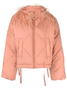 TWINSET feather-trim collar puffer jacket - Pink