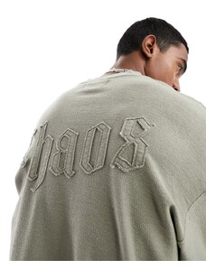 ADPT oversized washed sweatshirt with stitching detail in sage-Green